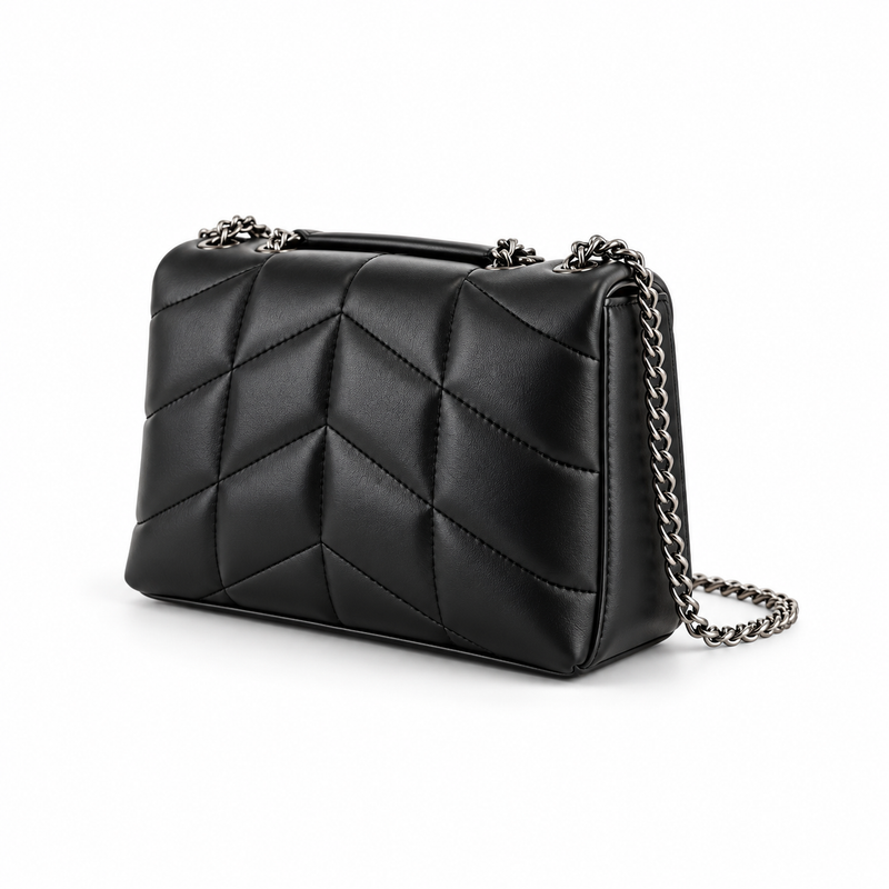 Black Chevron Quilted Chain Shoulder Bag-3