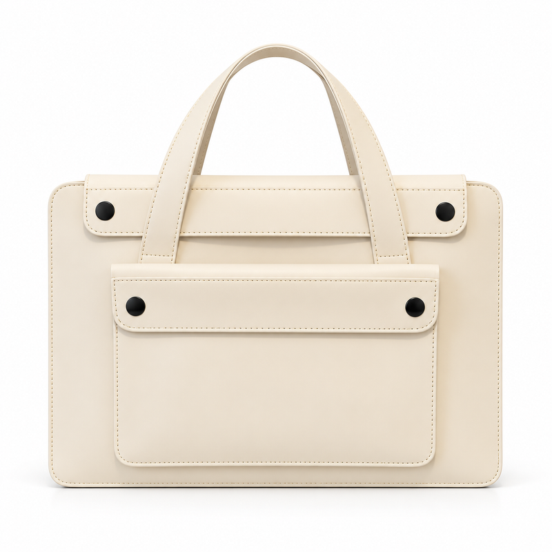 Ivory Leather Laptop Bag With Handles-4