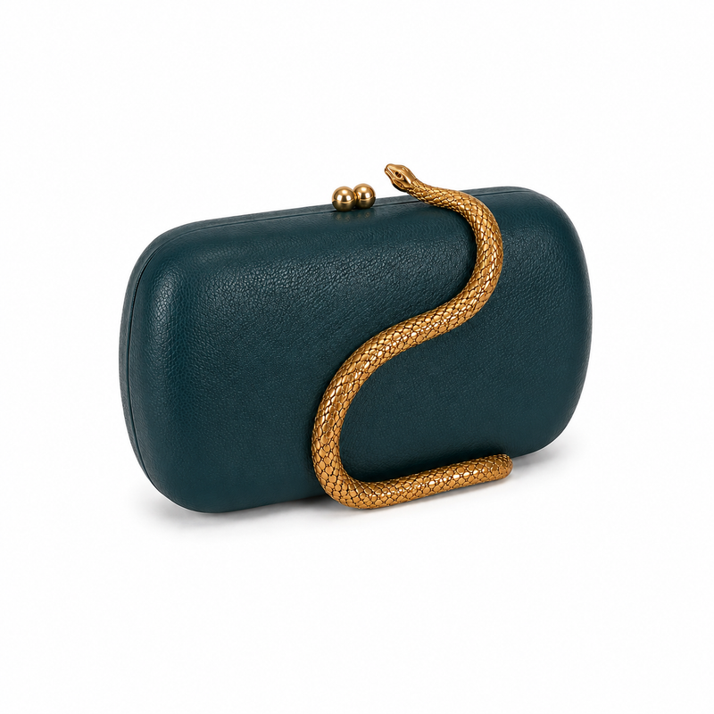 Luxury Teal Snake-Handle Clutch Bag-1