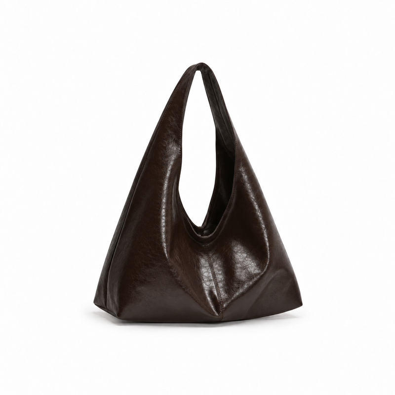 Glossy Coffee Brown Slouchy Hobo Bag-1