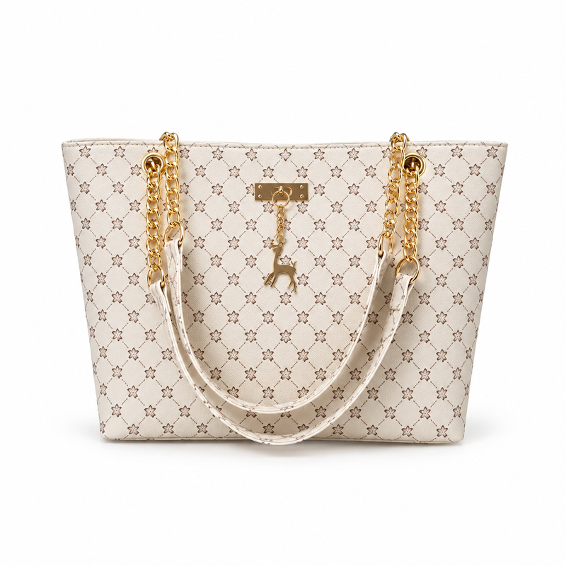 Elegant Ivory Monogram Gold Chain Tote-4