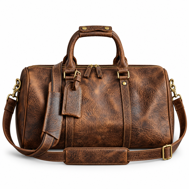 Vintage Brown Textured Leather Duffel Bag-4