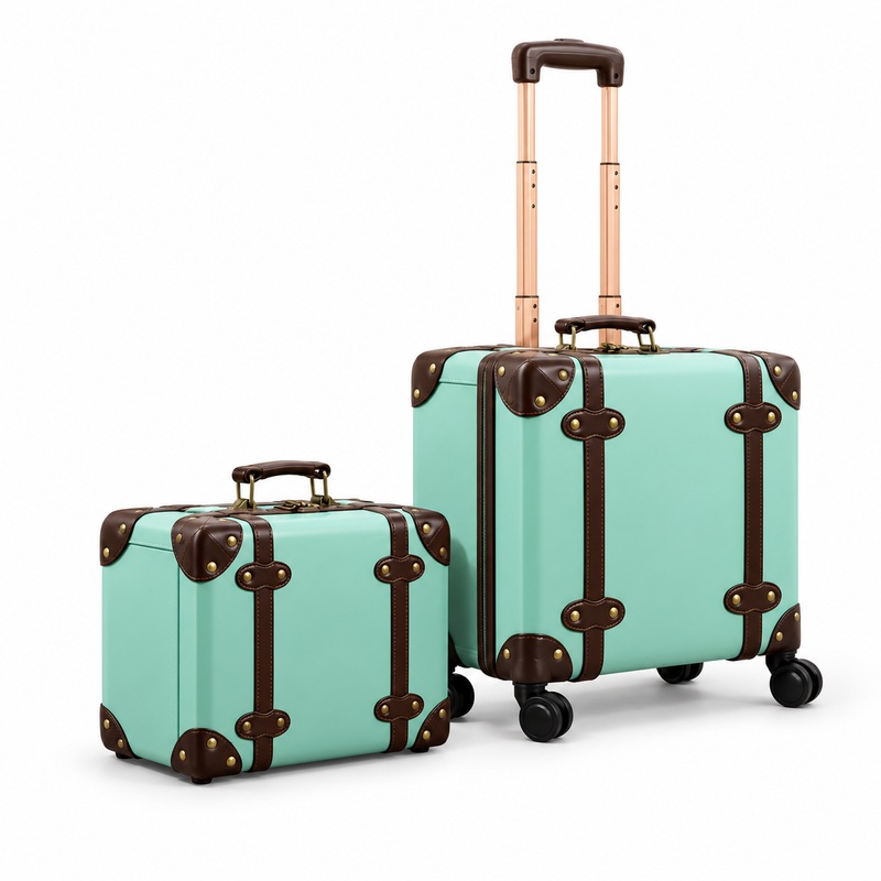 Mint Green Vintage Two Piece Luggage-1