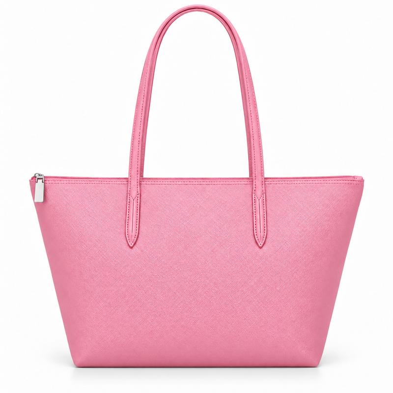 Pink Leather And Canvas Tote Bag-2