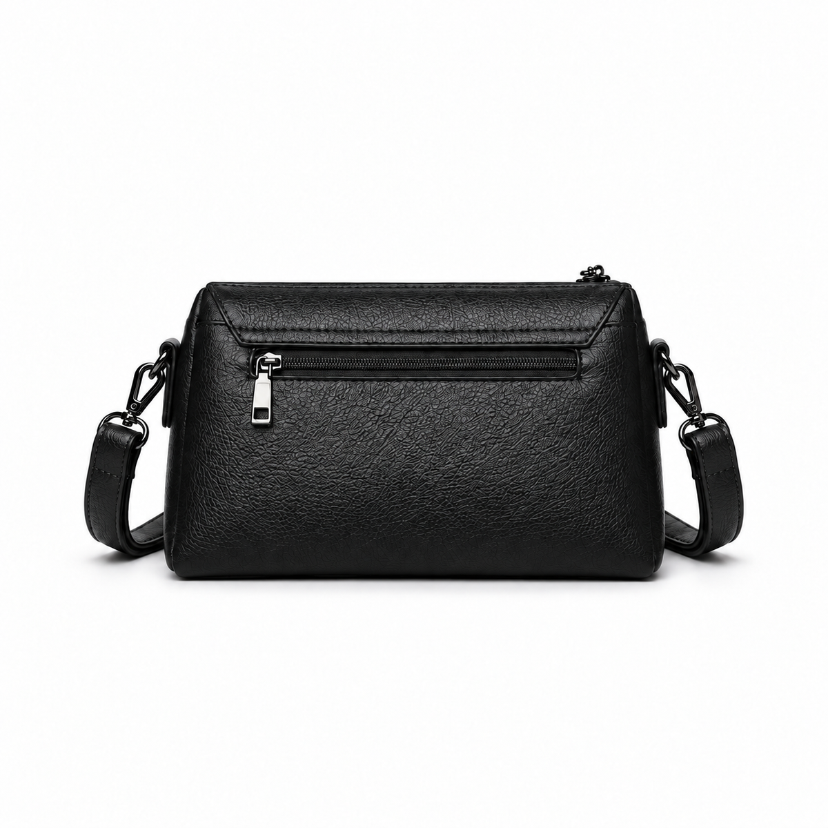 Black Textured Leather Crossbody Shoulder Bag-4