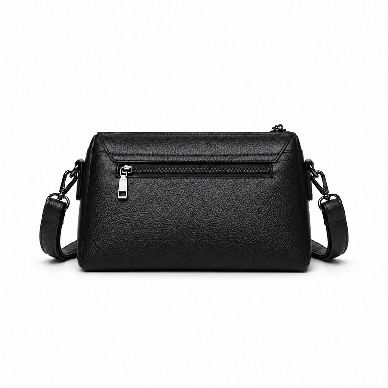 Black Textured Leather Crossbody Shoulder Bag-4
