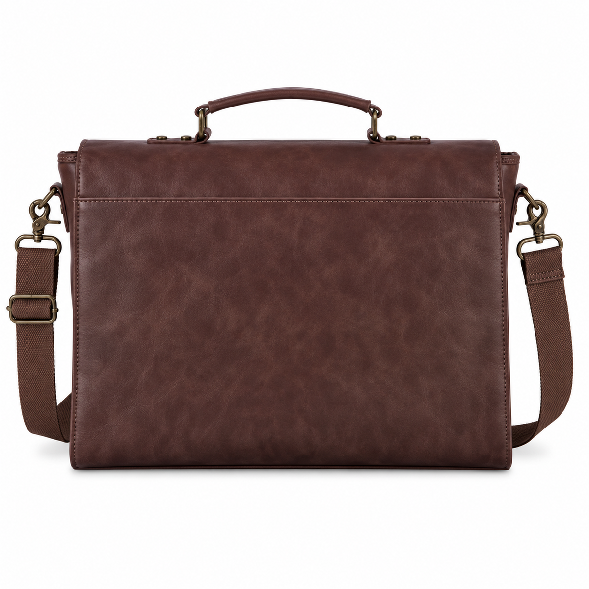 Vintage Brown Leather Double Buckle Briefcase-2