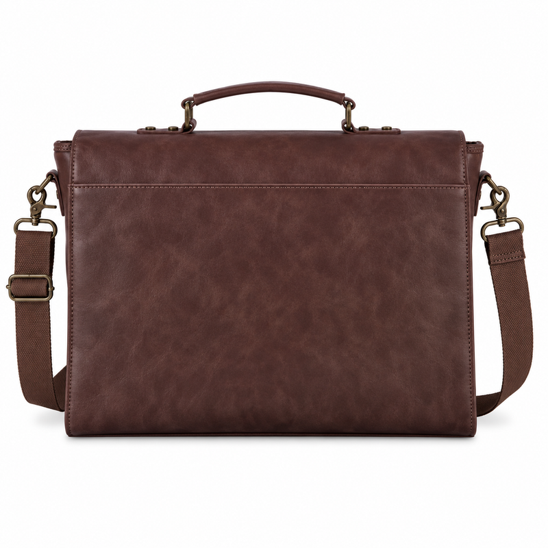 Vintage Brown Leather Double Buckle Briefcase-2