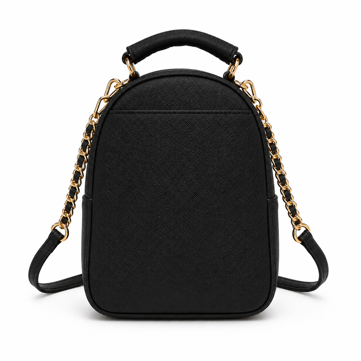 Women’s Black Mini Backpack Handbag with Gold Chain Strap-3