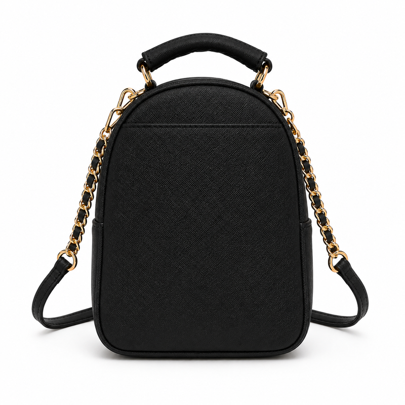 Women’s Black Mini Backpack Handbag with Gold Chain Strap-3