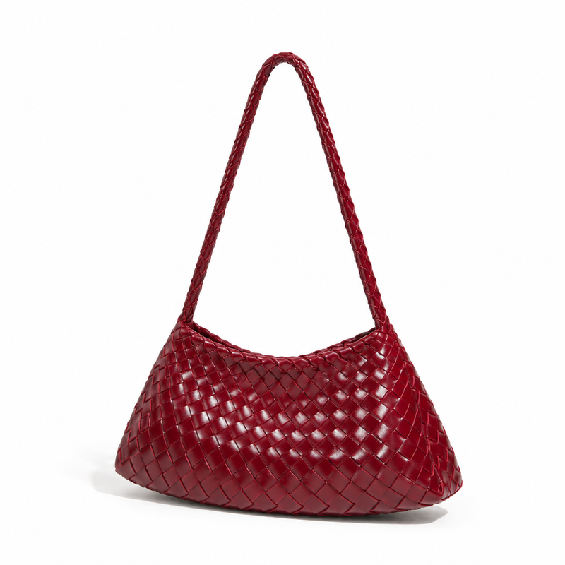 Elegant Burgundy Woven Braided Shoulder Bag-3