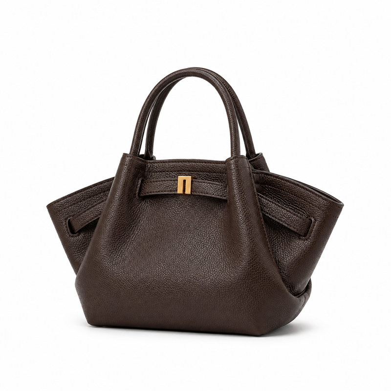Elegant Dark Brown Textured Winged Handbag-3
