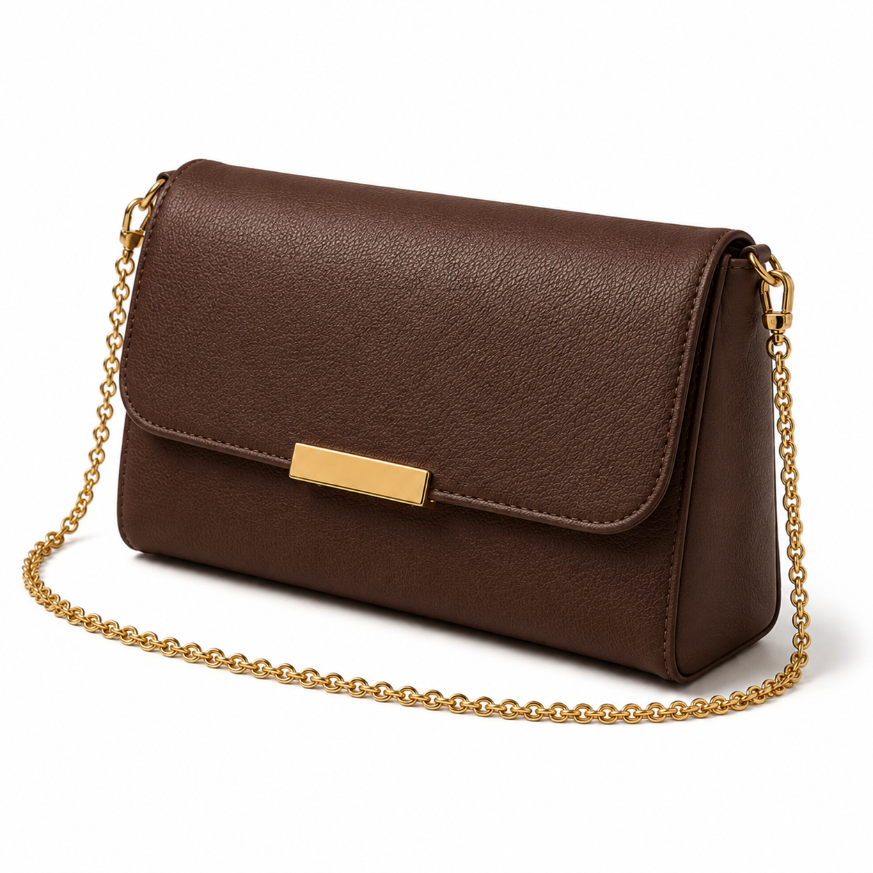 Chocolate Brown Textured Clutch Crossbody Bag with Gold Chain Strap-1