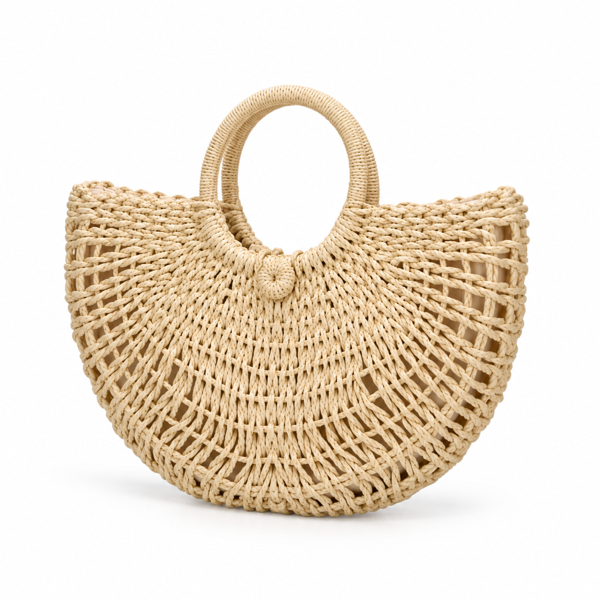Natural Woven Raffia Half Moon Handbag-3