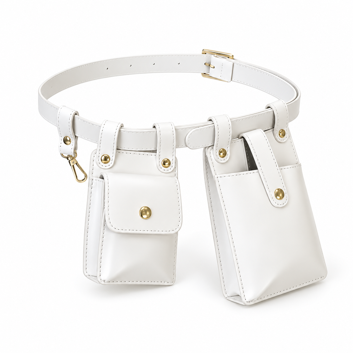 White Double Pouch Adjustable Waist Belt-4
