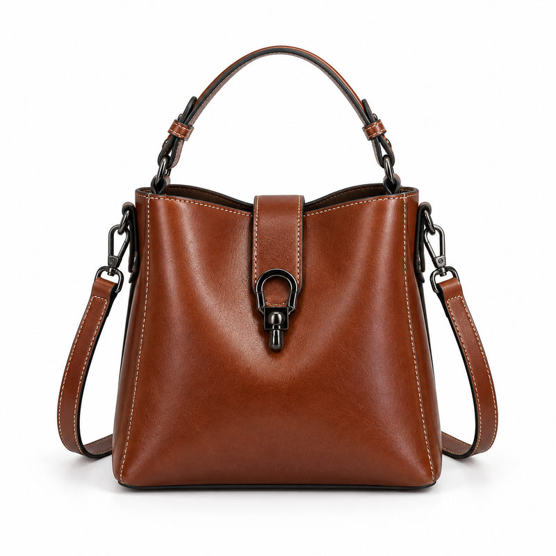 Coffee Brown Structured Leather Shoulder Handbag-4