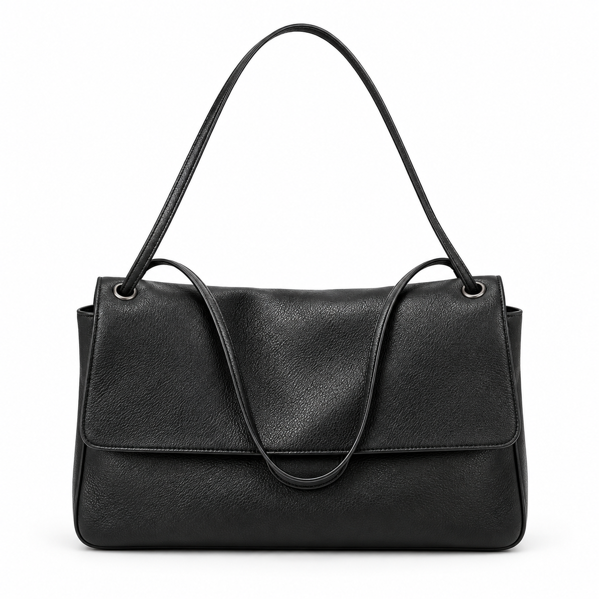 Classic Black Vegan Leather Shoulder Bag-4