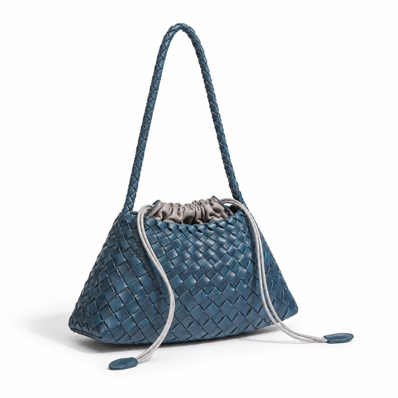 Teal Woven Drawstring Braided Shoulder Bag-1