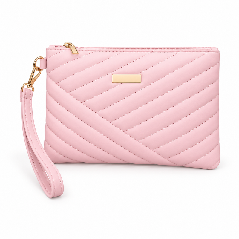 Light Pink Quilted Wristlet Clutch Bag-4