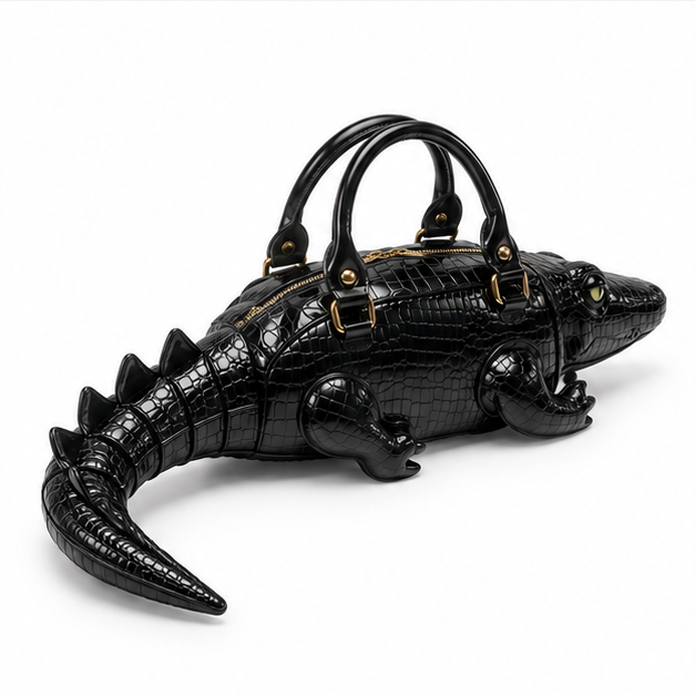 Black Crocodile-Shaped Novelty Handbag-3