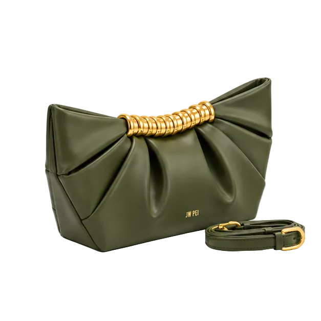 Army Green Pleated Gold Accent Clutch