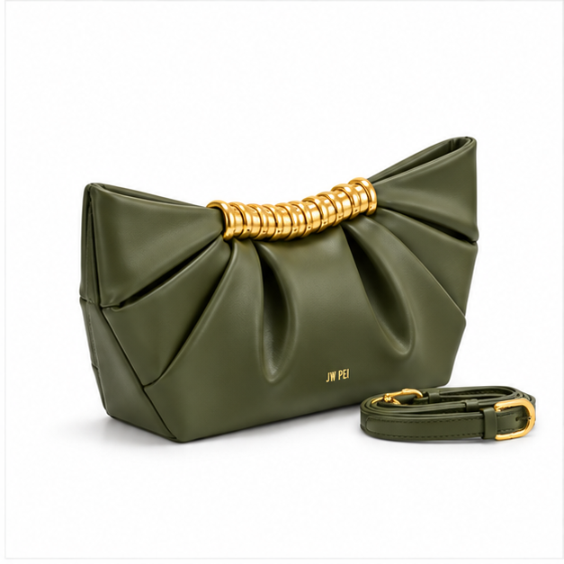 Army Green Pleated Gold Accent Clutch-1