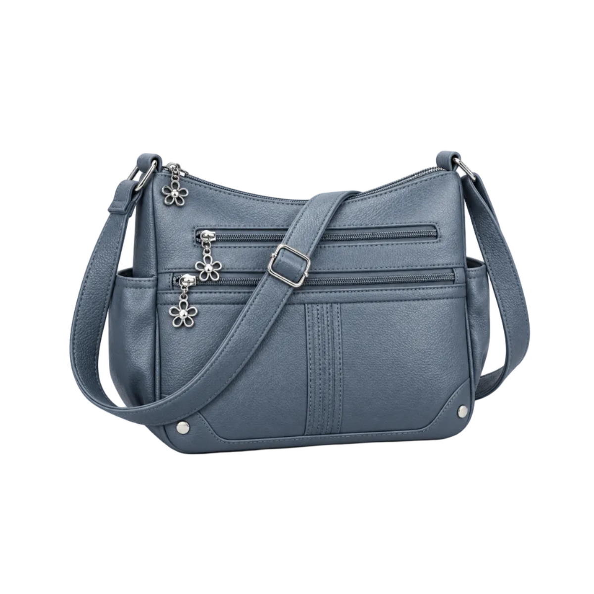 Grey Blue Satchel Bag With Zippers-1