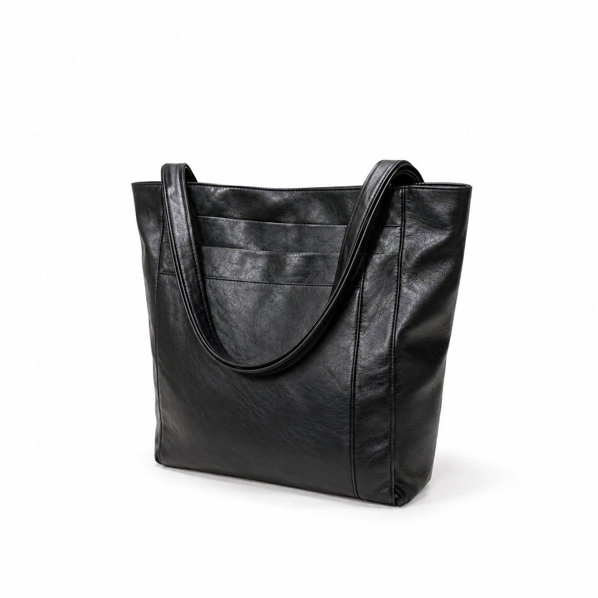 Classic Black Leather Everyday Tote Bag-3