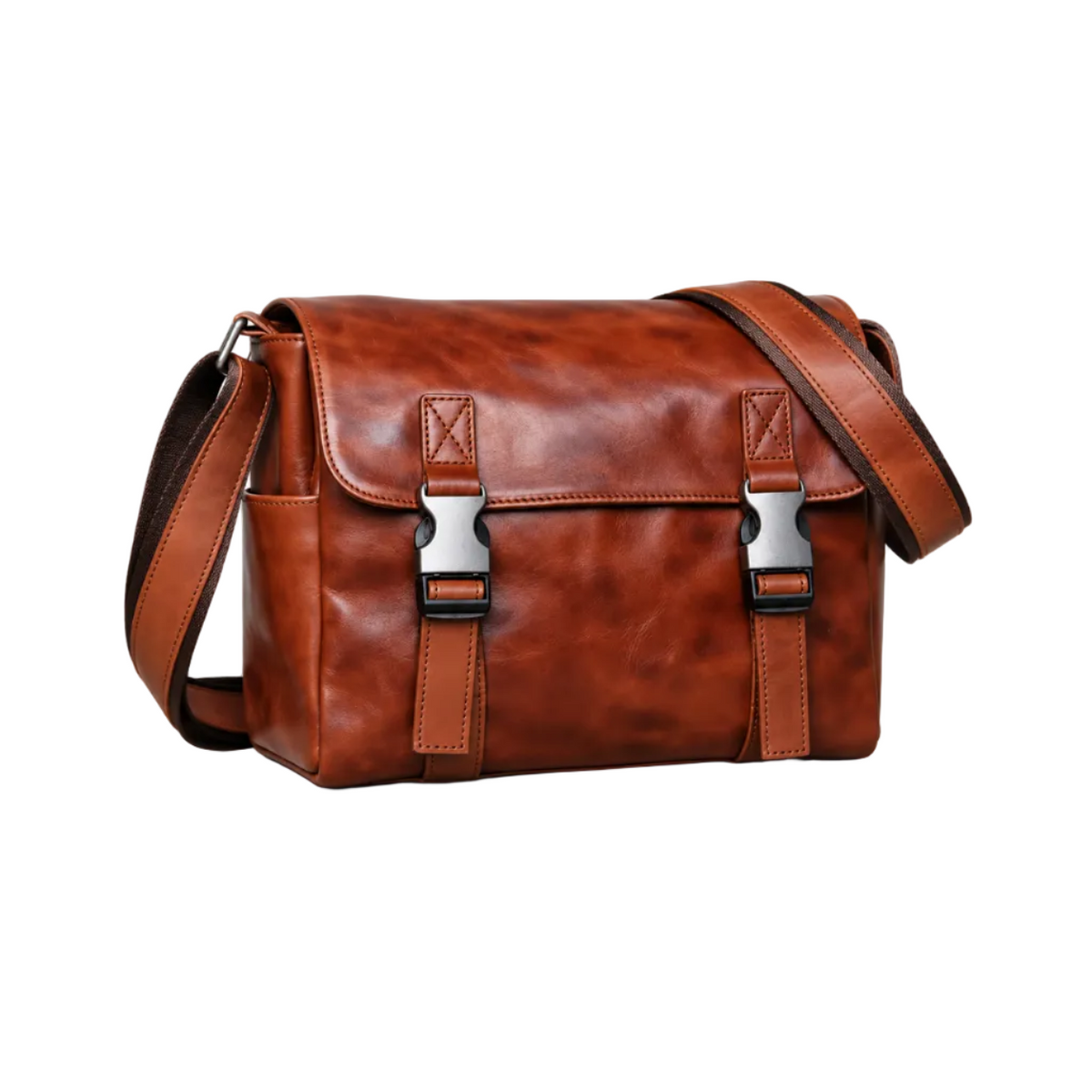 Classic Coffee Leather Messenger Shoulder Bag