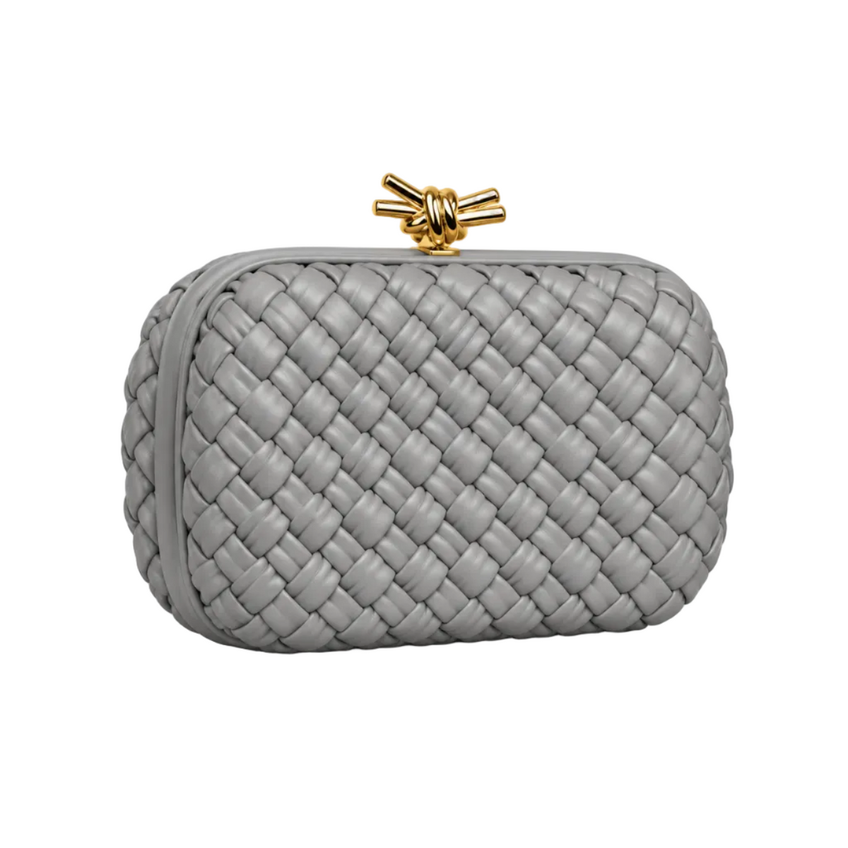 Grey Woven Clutch With Golden Knot-1