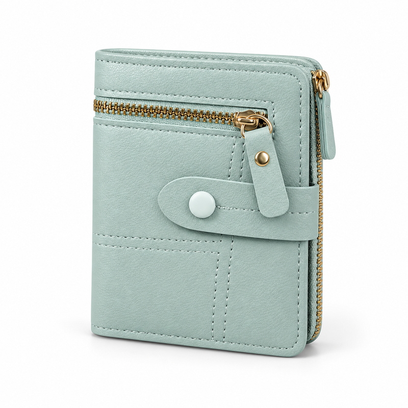 Mint Green Compact Bifold Zipper Wallet-3