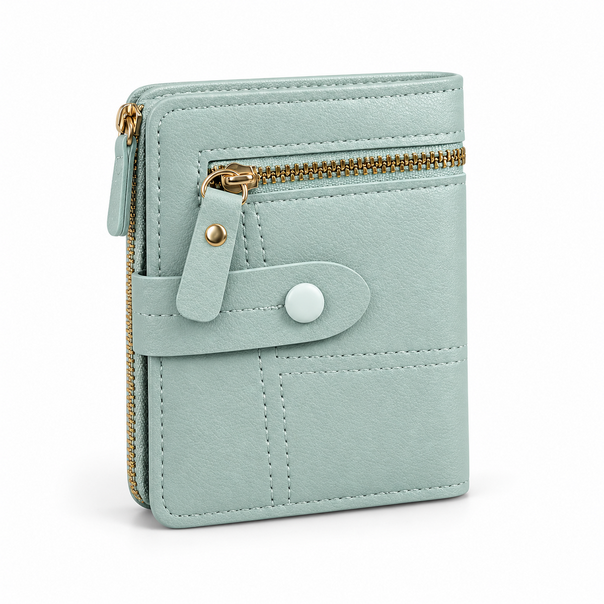 Mint Green Compact Bifold Zipper Wallet-1