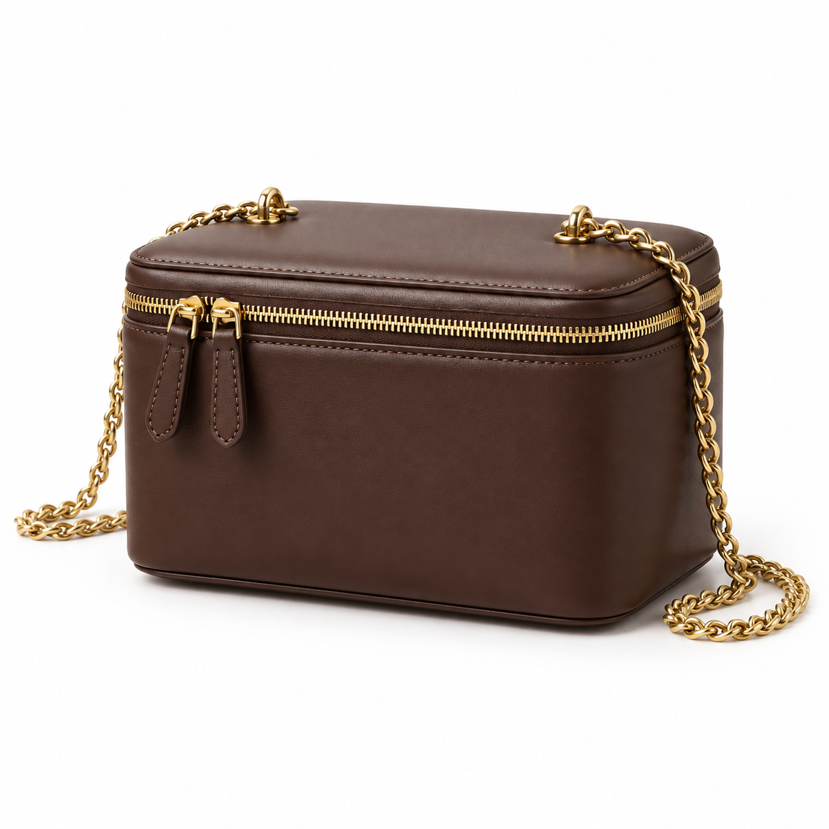 Chocolate Vegan Leather Chain Vanity Bag-3
