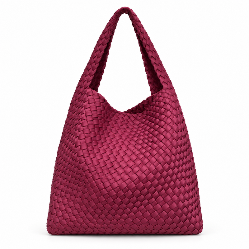 Elegant Burgundy Woven Hobo Shoulder Bag-4