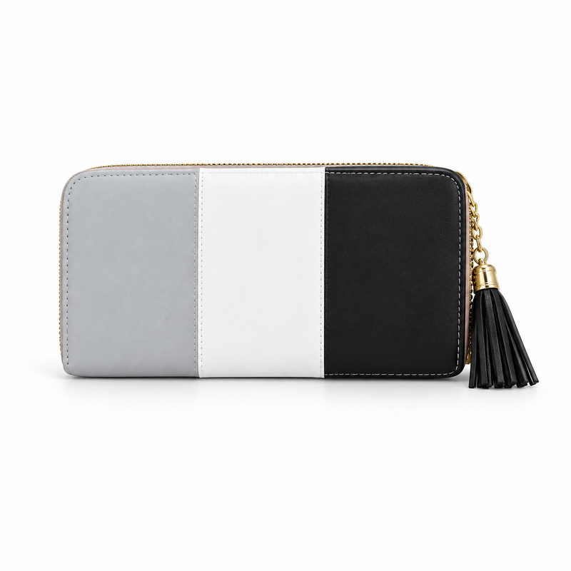 Grey White Black Color Block Wallet-2