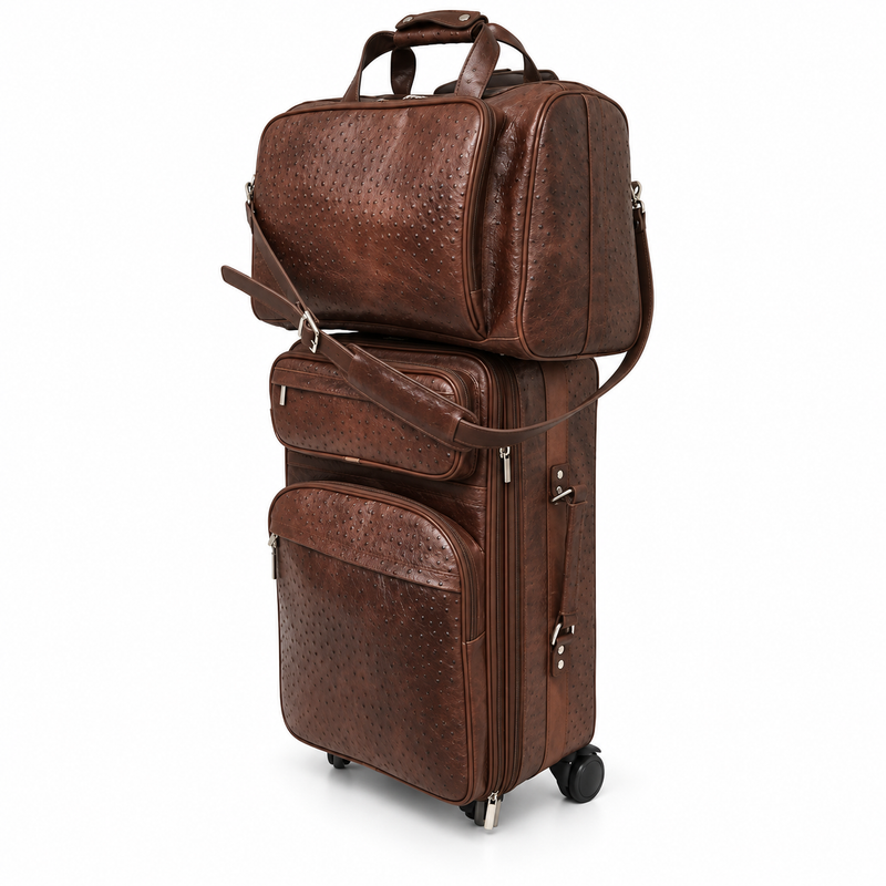 Coffee Brown Textured Rolling Luggage Set-3