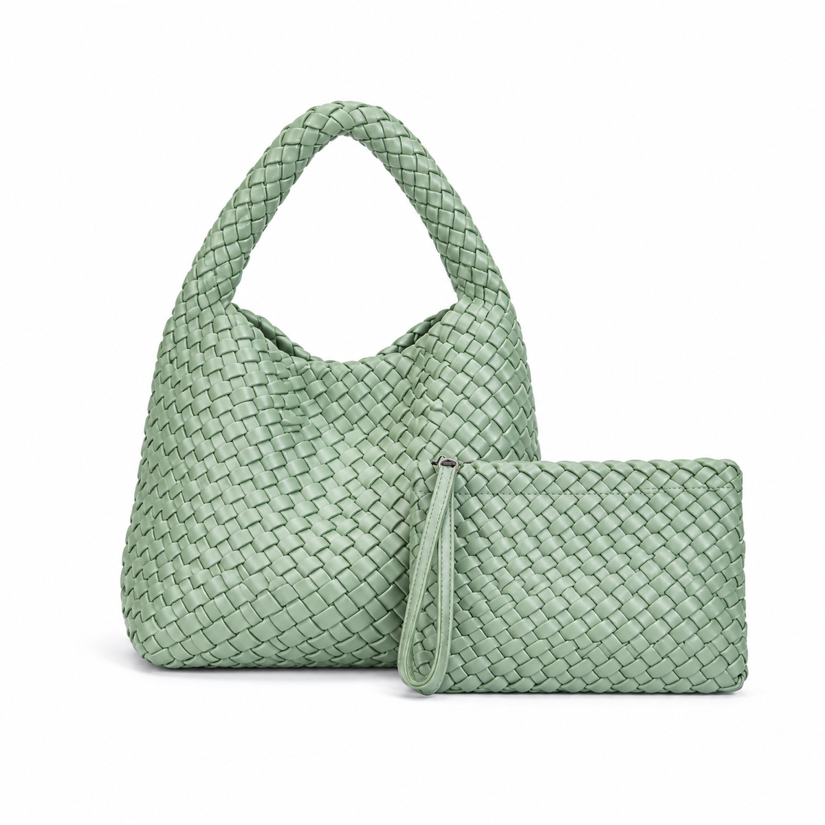 Sage Green Woven Shoulder Bag Set-2