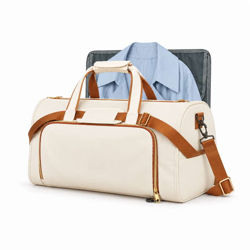 Cream Convertible Garment Overnight Travel Bag-3