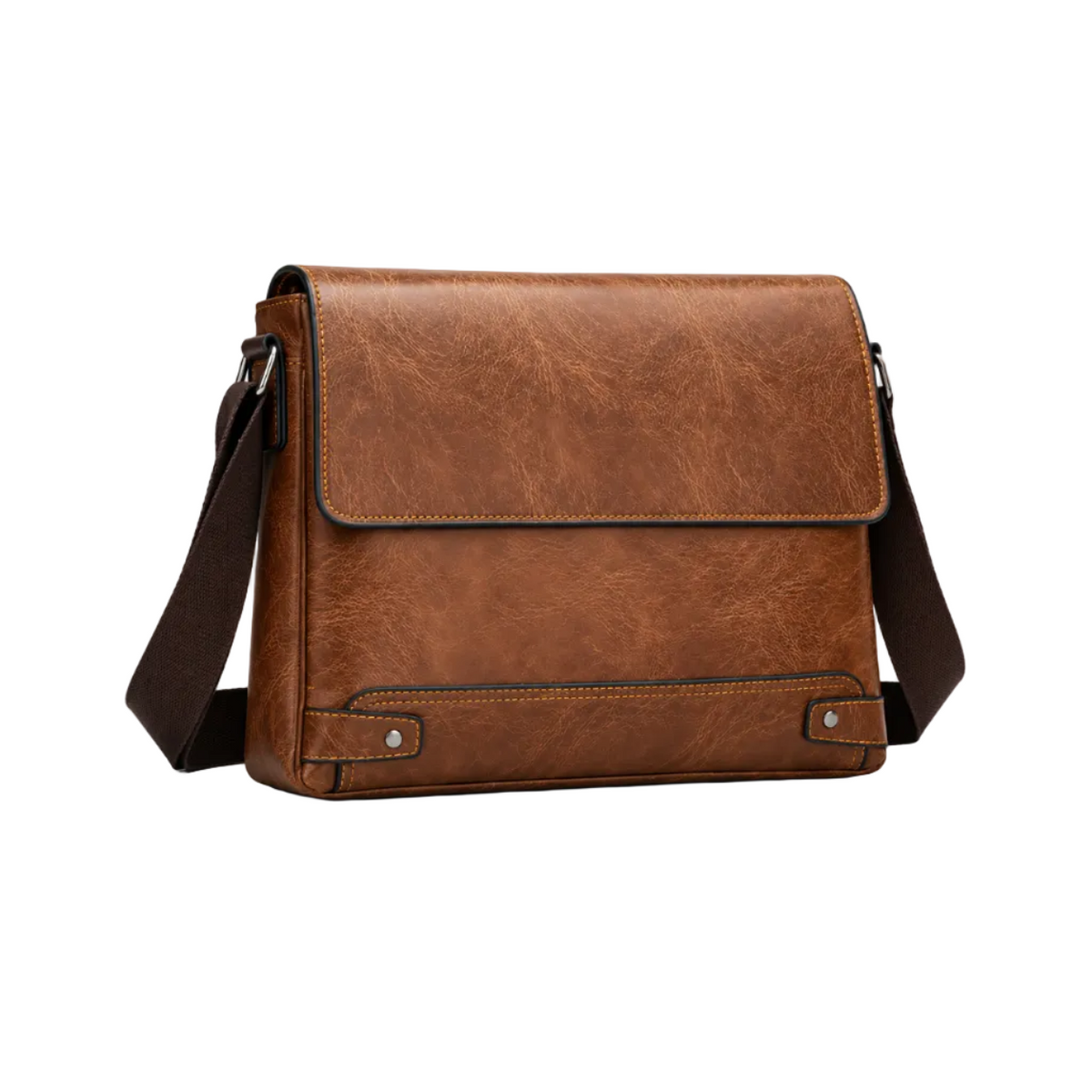 Classic Brown Leather Look Crossbody Messenger Bag
