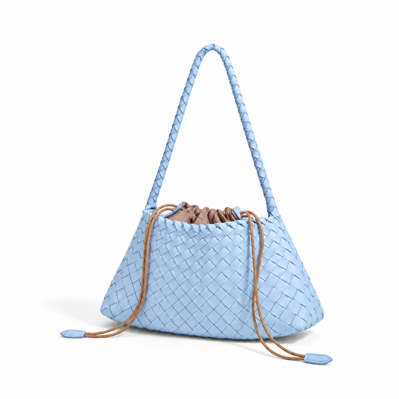Light Blue Woven Drawstring Shoulder Bag-3