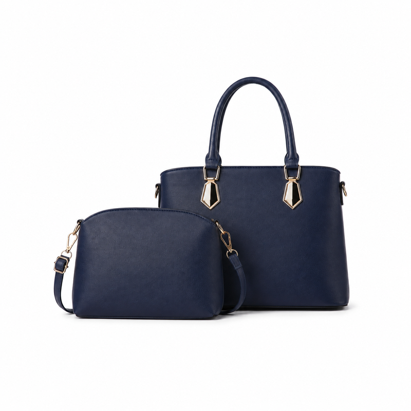 2-Piece Navy Blue Structured Handbag Set-4