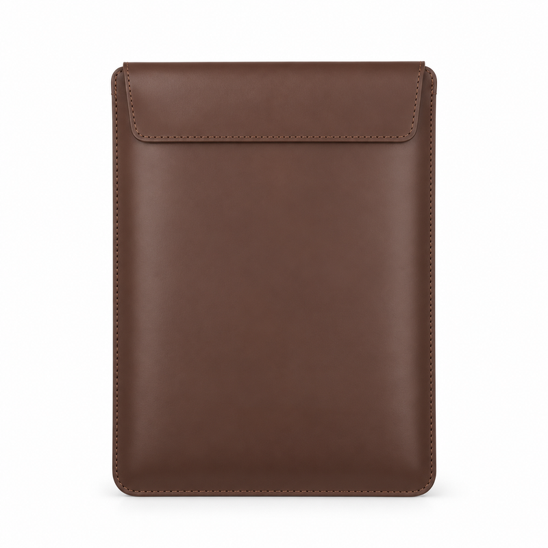 Brown Leather Laptop Bag Button Closure-2