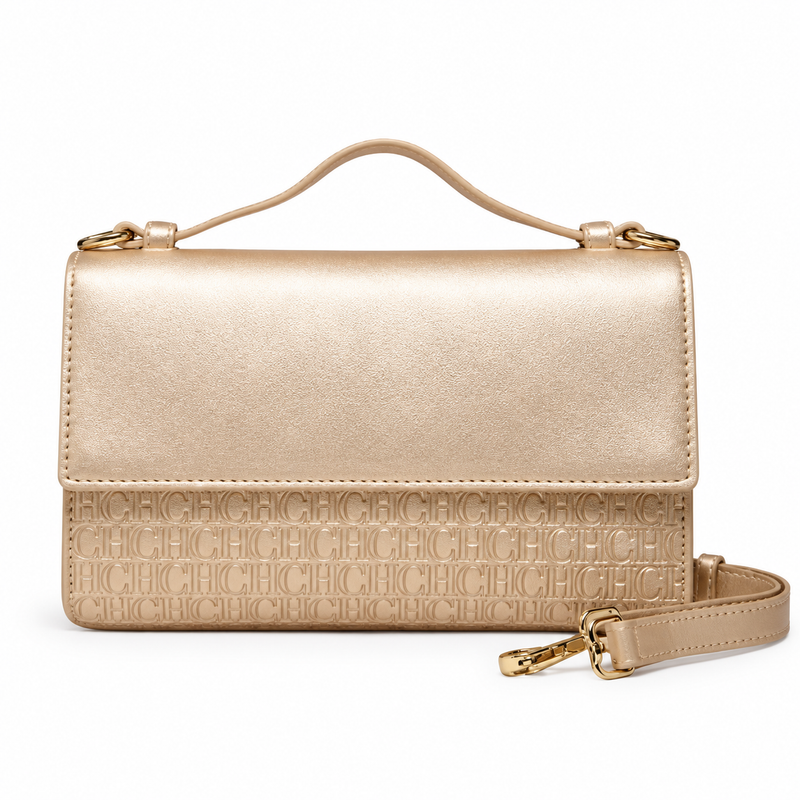 Champagne Gold Embossed Evening Leather Clutch-2