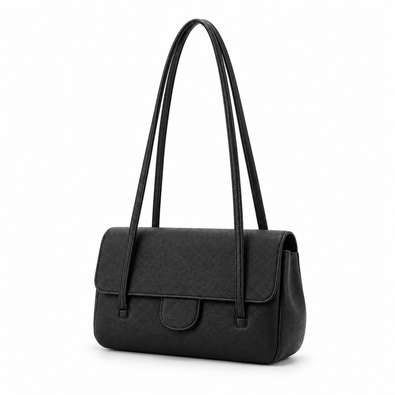 Elegant Black Pebbled Leather Shoulder Bag-3