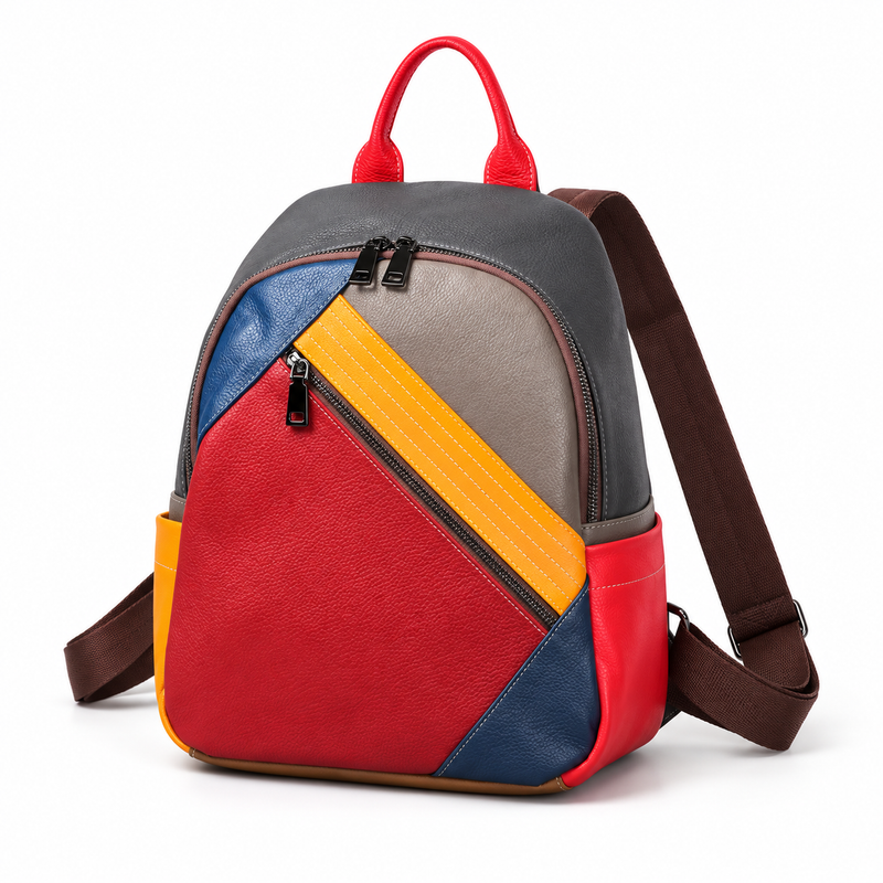 Multicolor Geometric Backpack With Zippered Pockets-2
