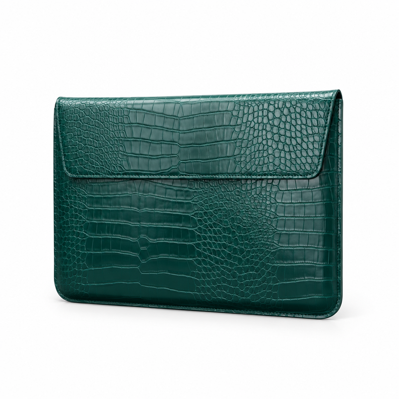 Green Crocodile Embossed Leather Laptop Bag-3