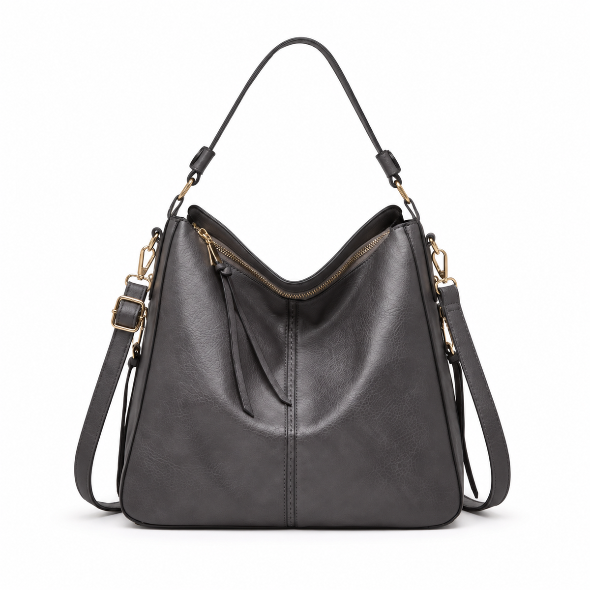 Charcoal Grey Hobo Shoulder Crossbody Bag-3