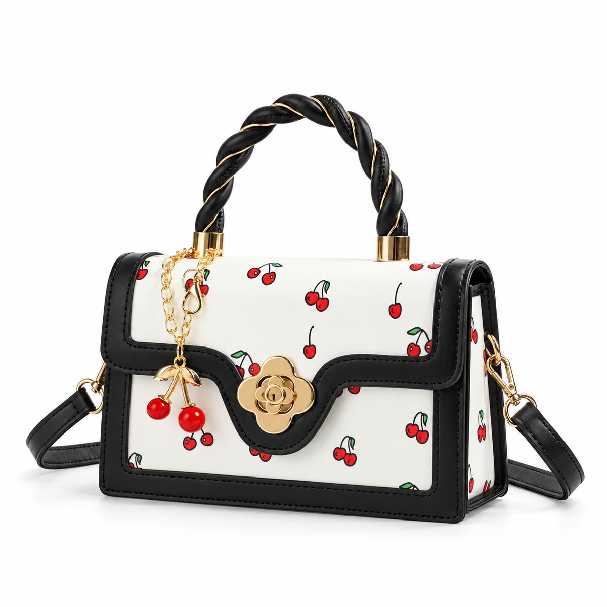 Cherry Print Twisted Handle Crossbody Bag-3