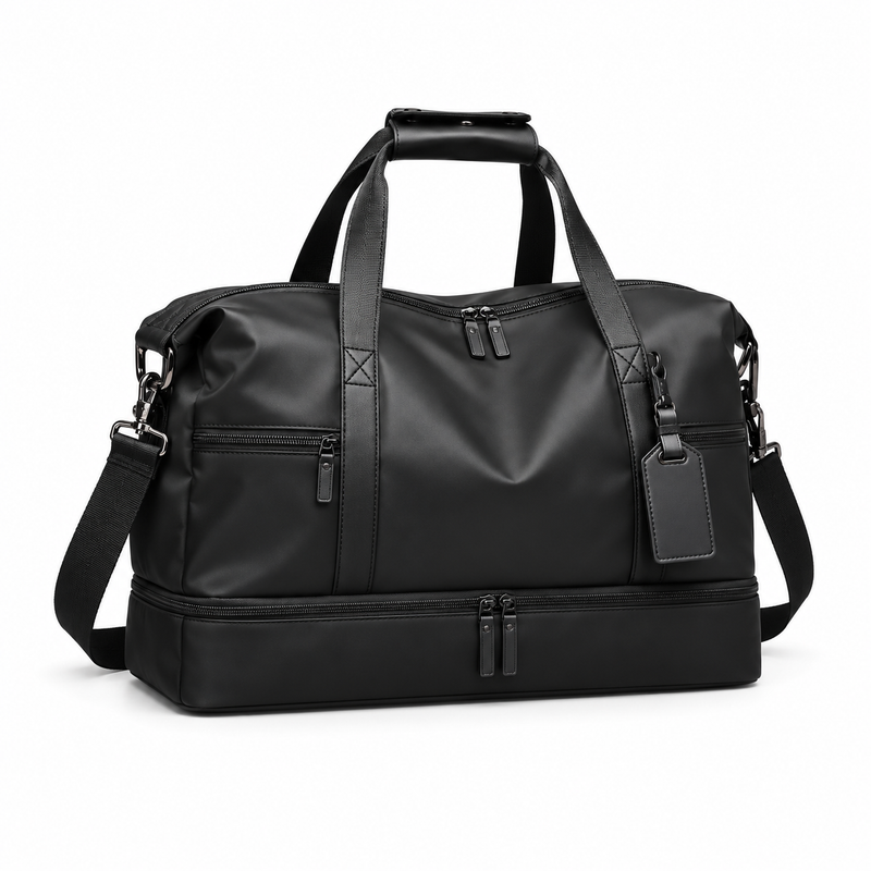 Black Overnight Bag With Multiple Compartments-1