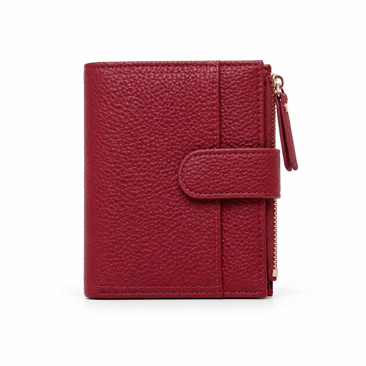 Burgundy Pebbled Wallet With Snap Closure-3